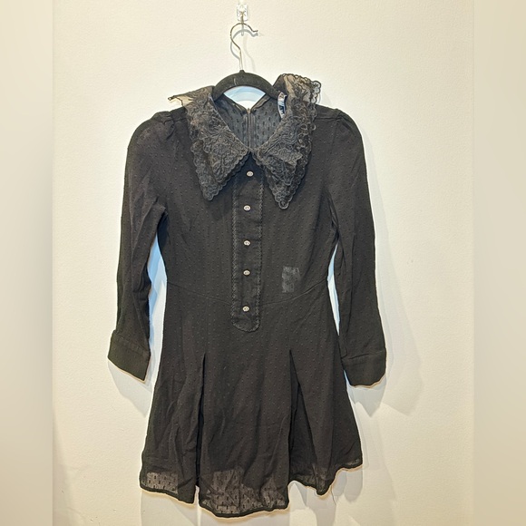 *ZARA Black Dobby Chiffon Romper Diamante Buttons Embroidered Small - Picture 2 of 7